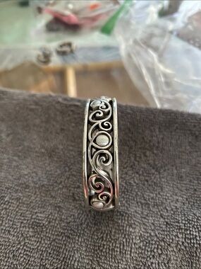 Brighton Silver Scrollwork Hinged Bangle with Pearl Accents